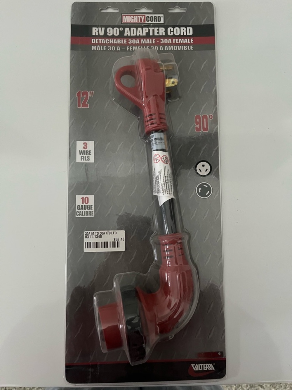 Mighty Cord RV 90° Adapter Cord in Red & Black